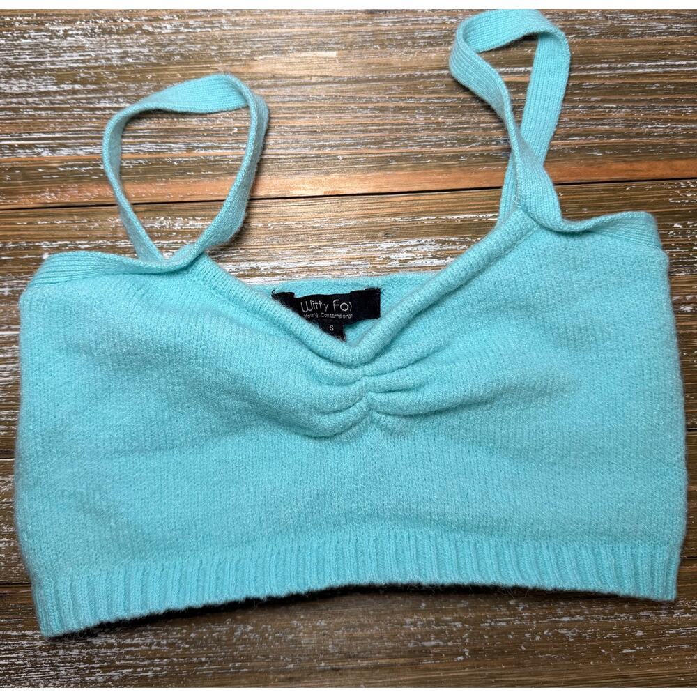 Witty Fox Aqua Knit‎ Bralette Crop Top Y2K Small Coquette Soft Girl Minimalist